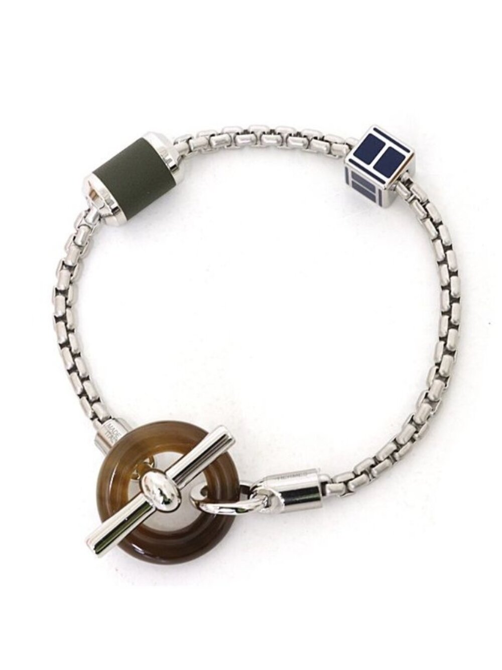Hermes Bracelet Glenan Swift Buffalo Horn Metal Blue Silver